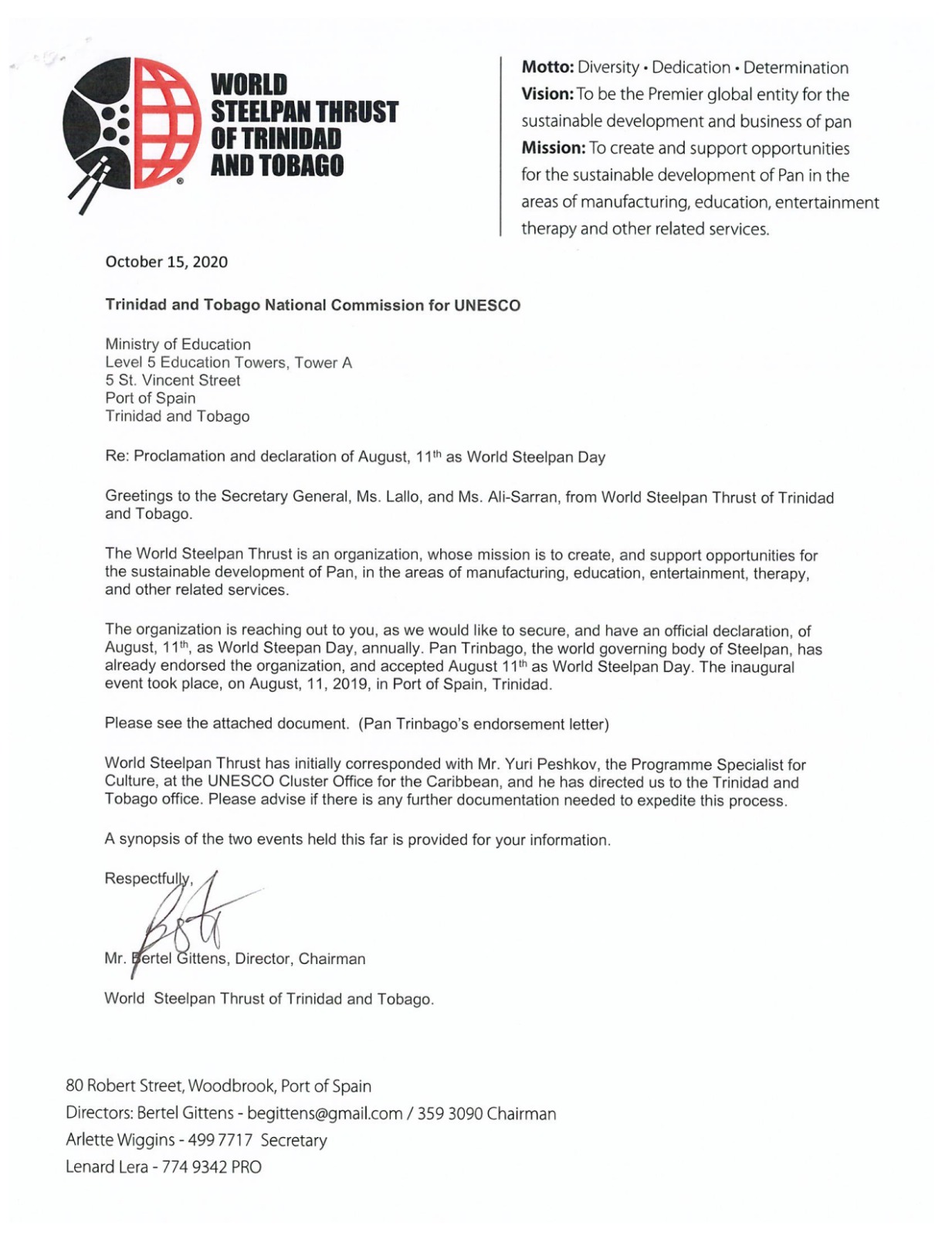 WSTTT request to UNESCO